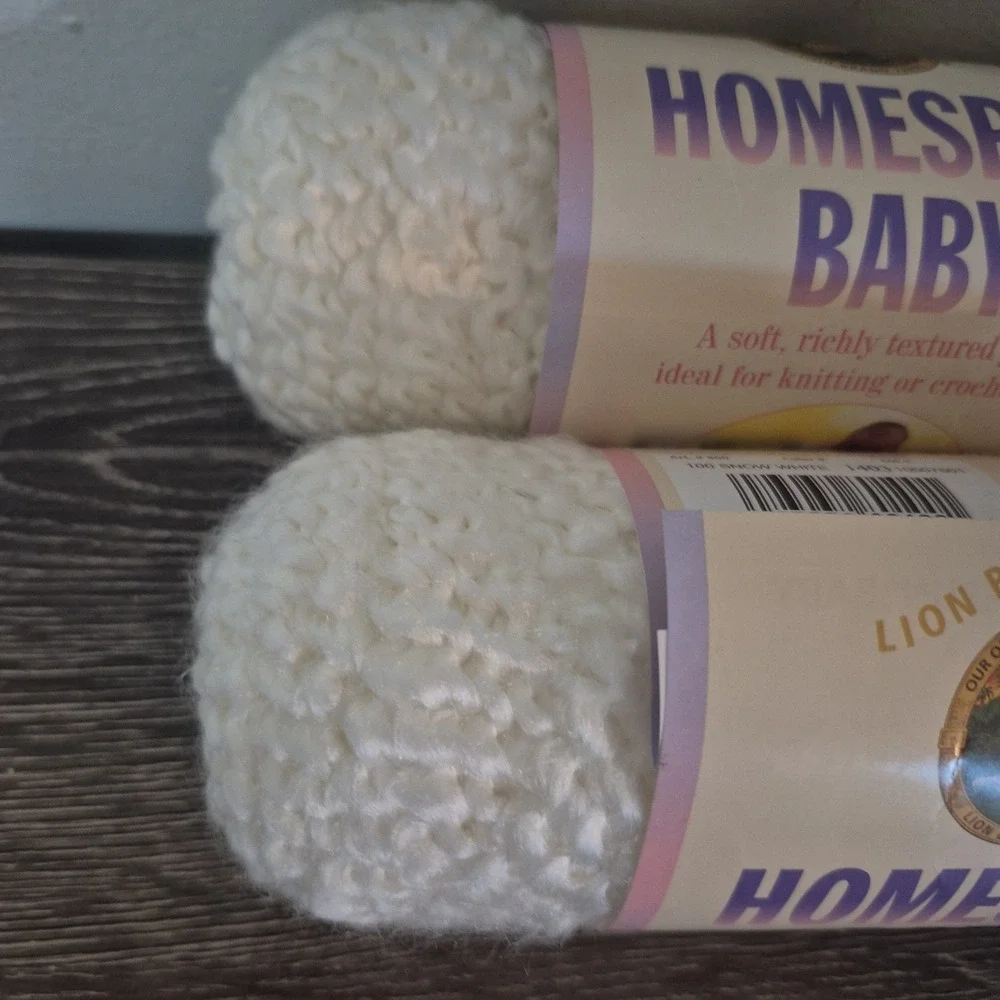 2 Skeins Lion Brand Baby HOMESPUN 100 Snow White Yarn Knit Crochet Craft USA